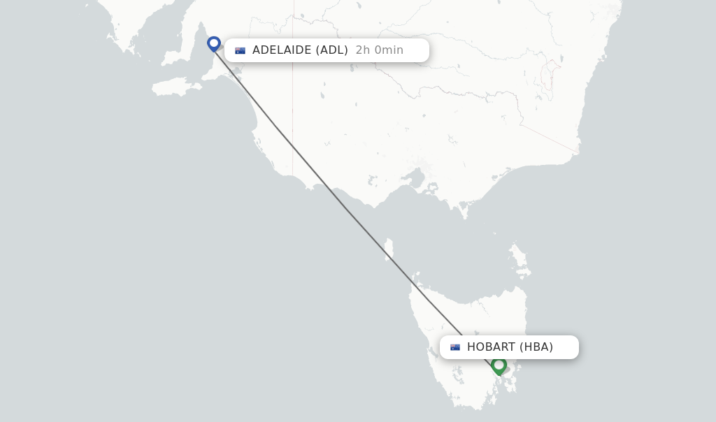 Flights from Hobart to Adelaide route map