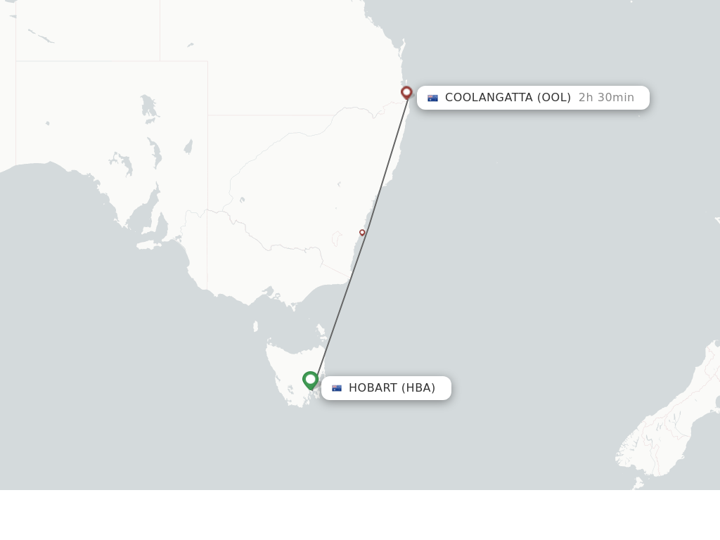 Flights from Hobart to Coolangatta (Gold Coast) route map