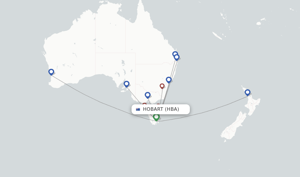 Flights from Hobart to Newcastle route map
