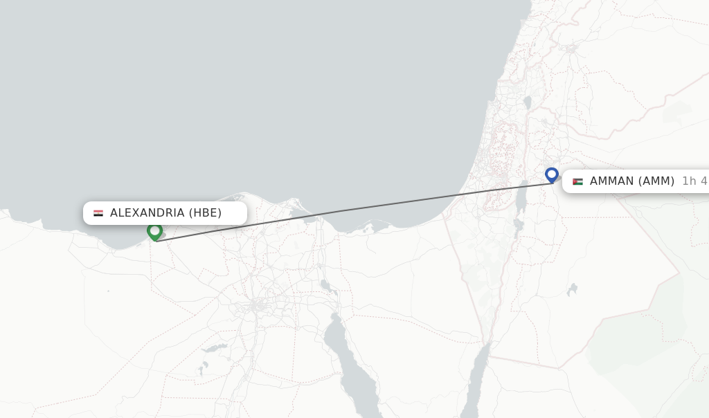 Flights from Alexandria to Amman route map