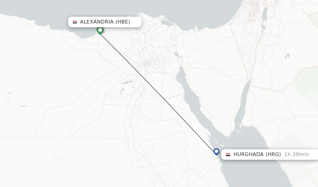 Flights from Alexandria to Hurghada route map