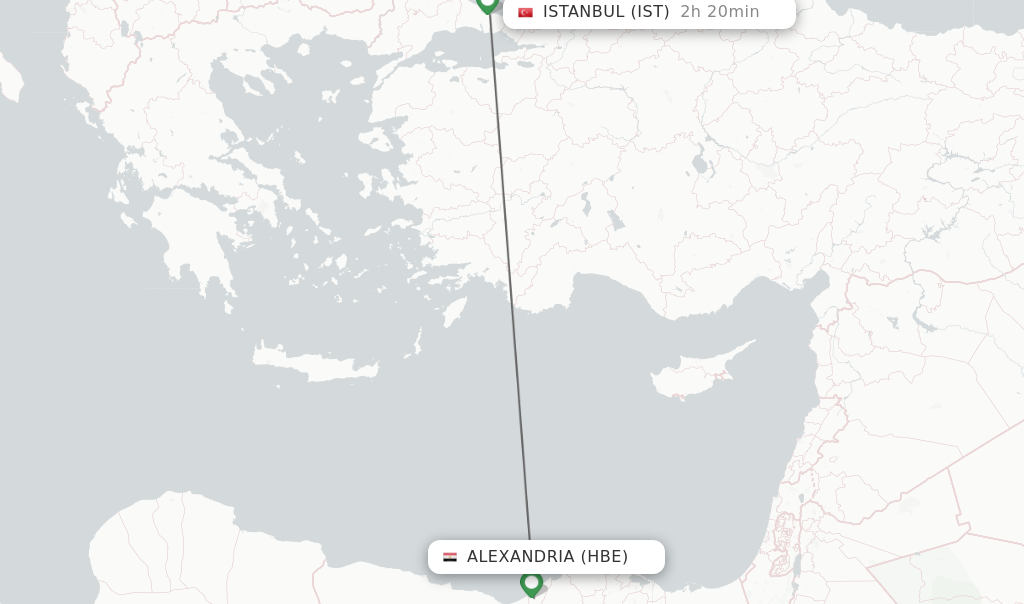 Flights from Alexandria to Istanbul route map