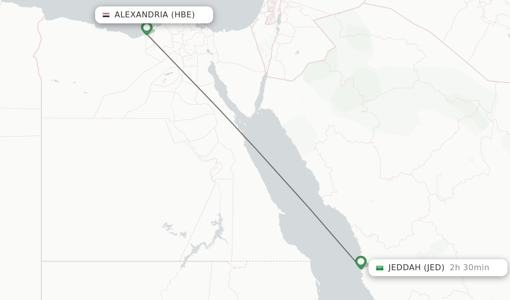 Flights from Alexandria to Jeddah route map
