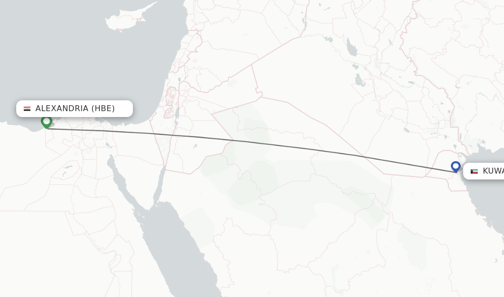 Flights from Alexandria to Kuwait route map