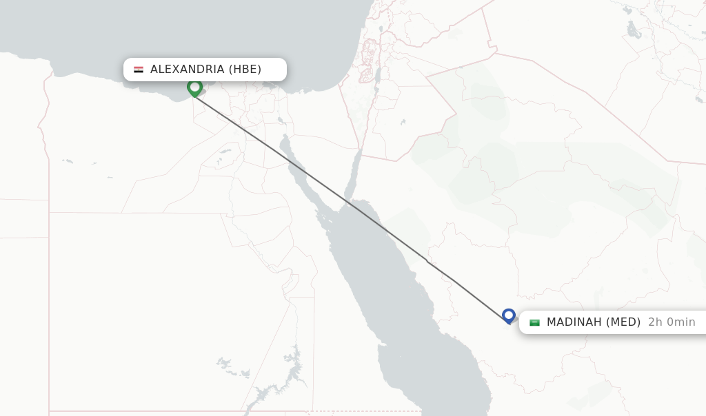 Flights from Alexandria to Madinah route map