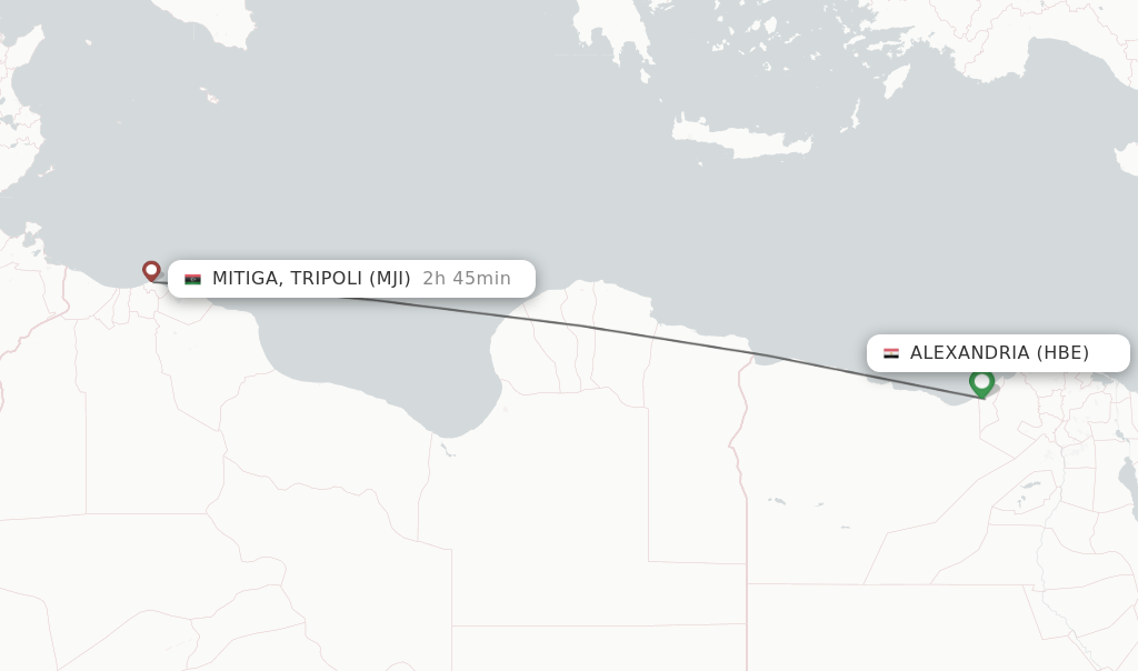 Flights from Alexandria to Mitiga, Tripoli route map