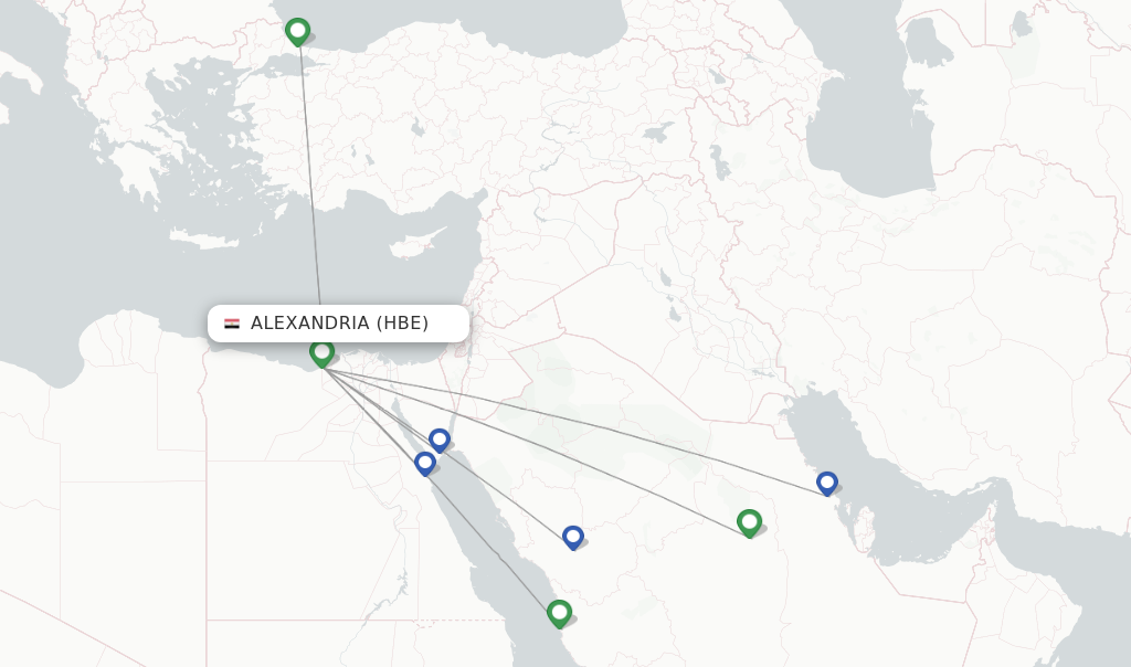 Route map with flights from Alexandria with EgyptAir
