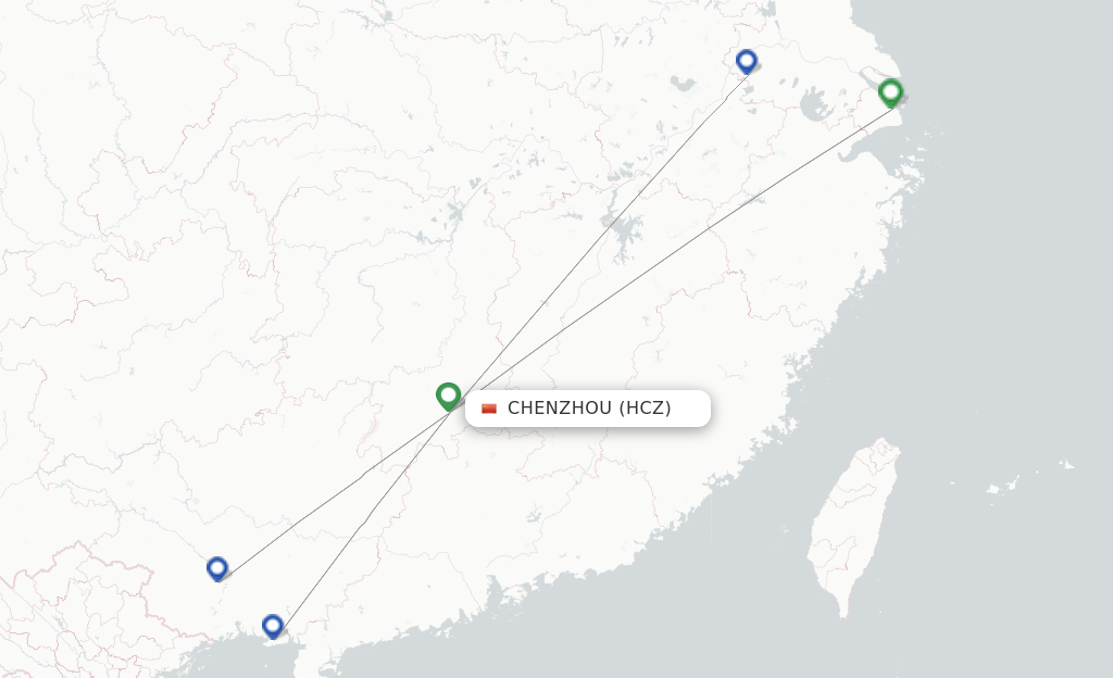 Route map with flights from Chenzhou with Juneyao Airlines