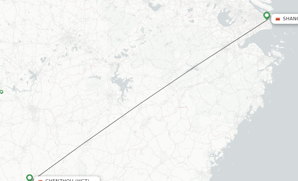 Flights from Chenzhou to Shanghai route map