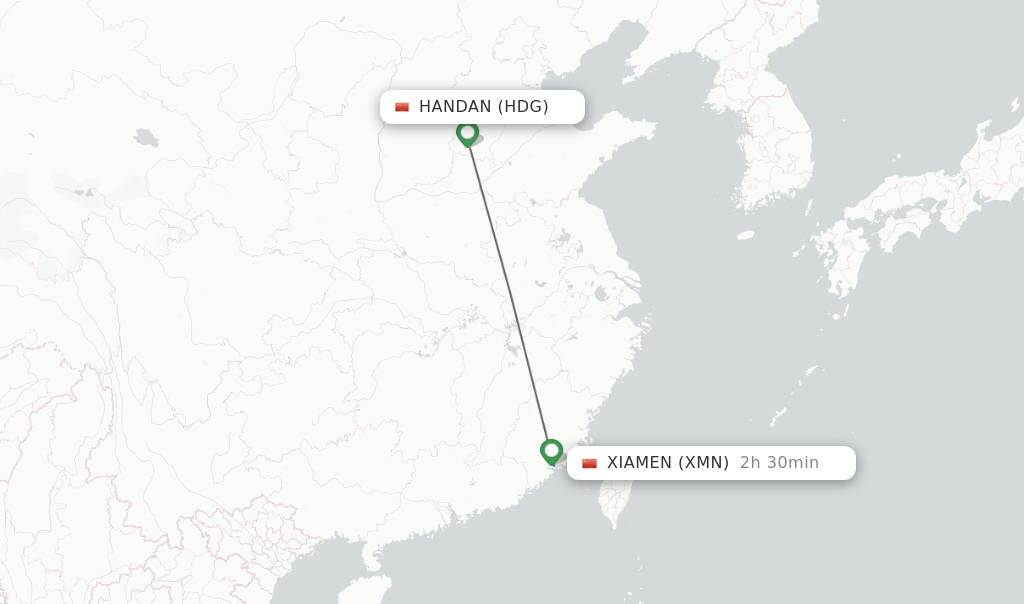 Flights from Handan to Xiamen route map