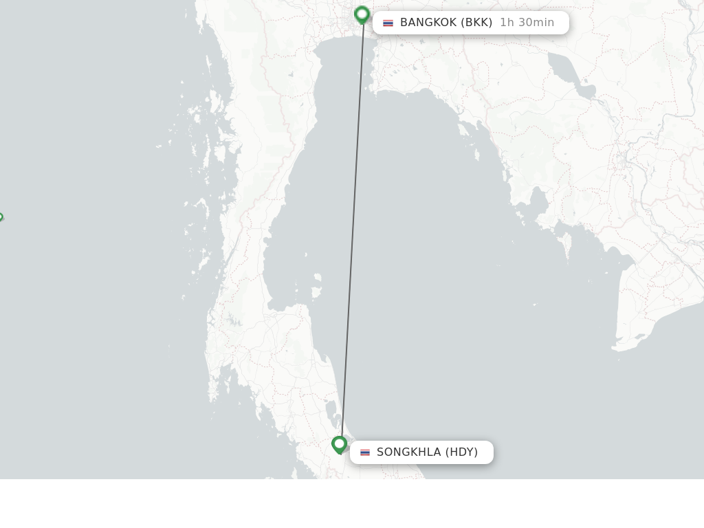 Flights from Hat Yai to Bangkok route map