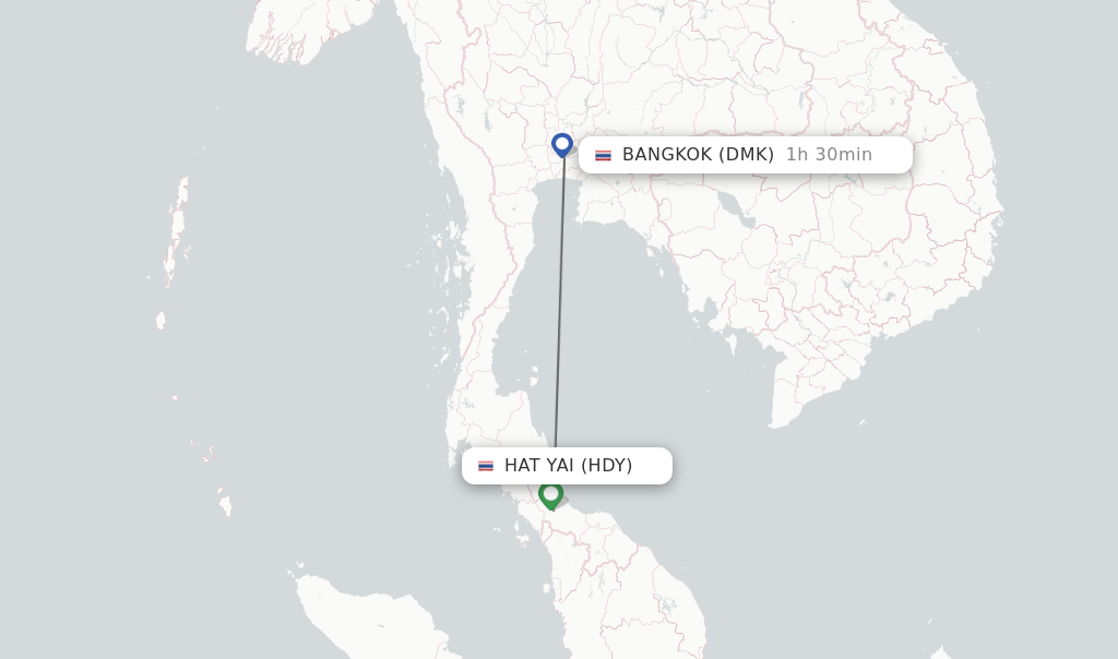 Flights from Hat Yai to Bangkok route map