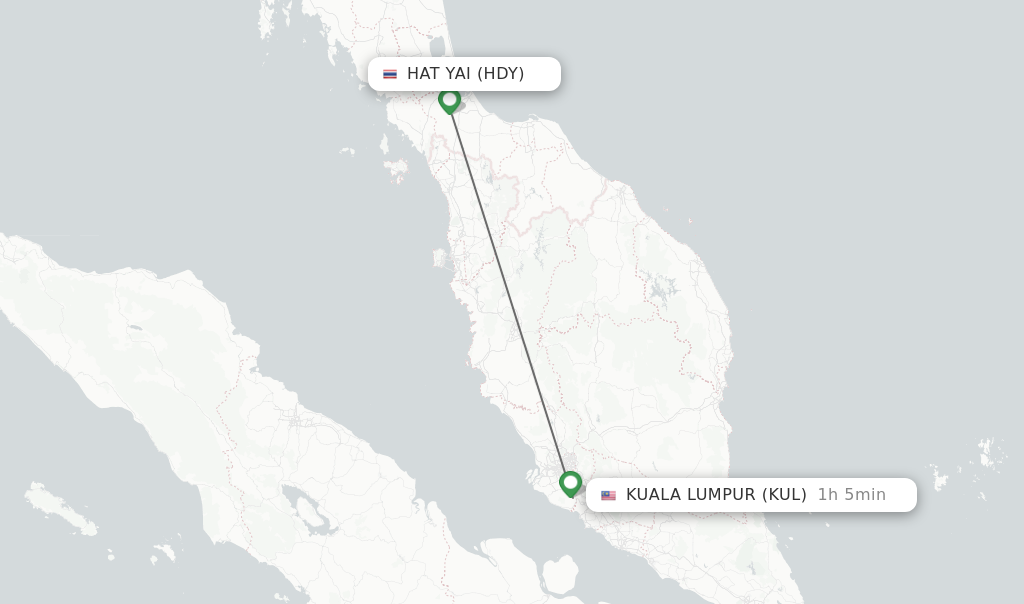 Flights from Hat Yai to Kuala Lumpur route map