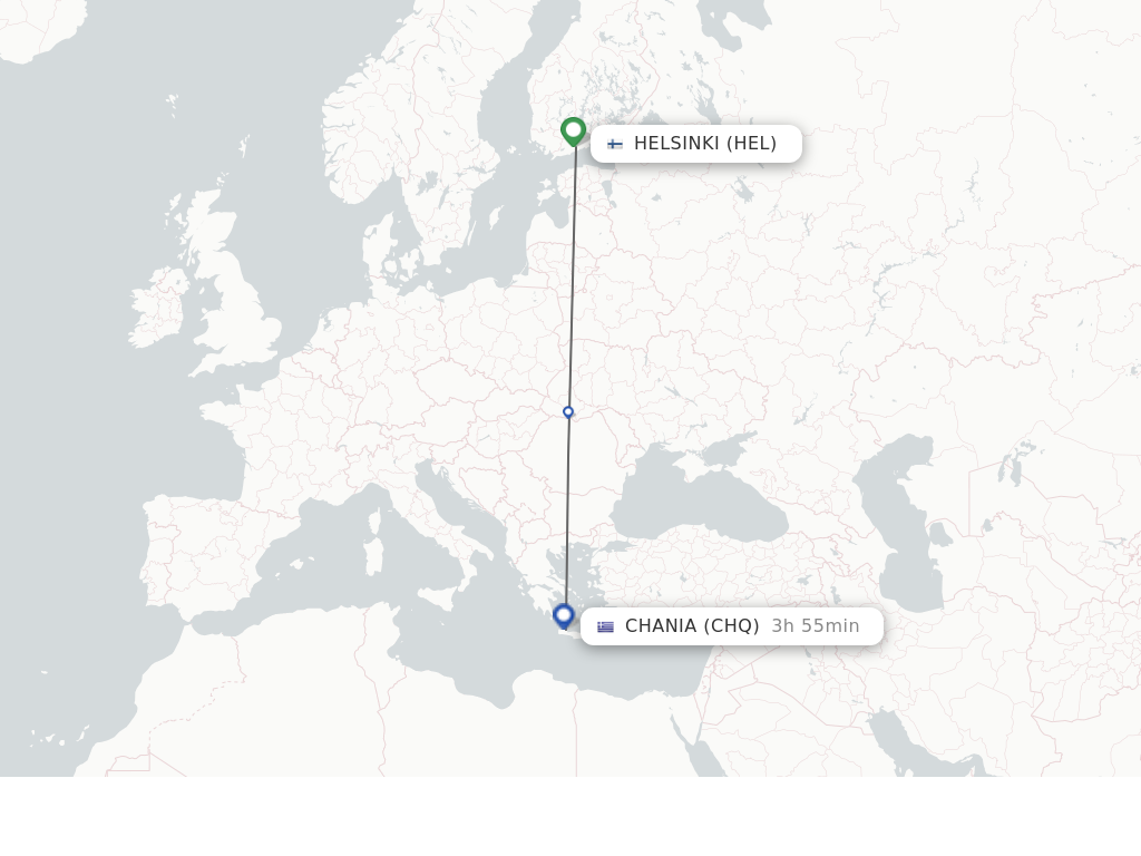 Flights from Helsinki to Chania route map