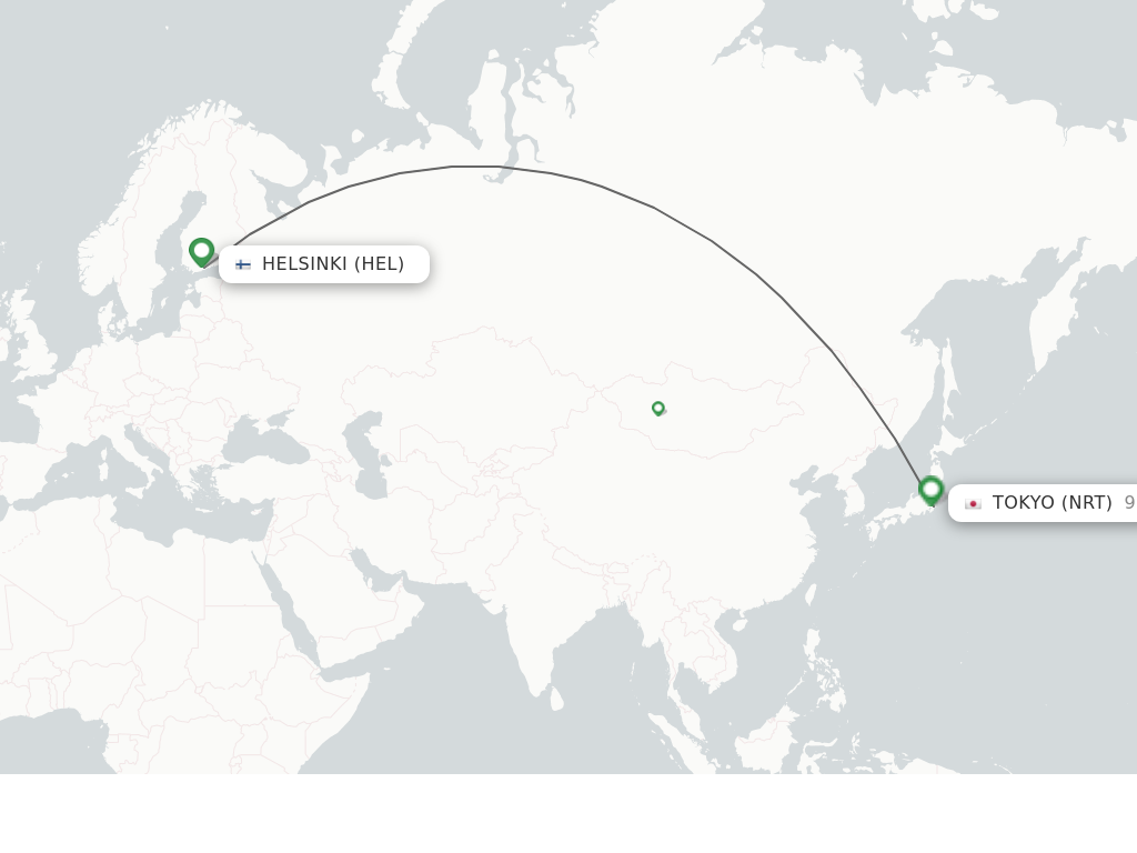 Flights from Helsinki to Tokyo route map