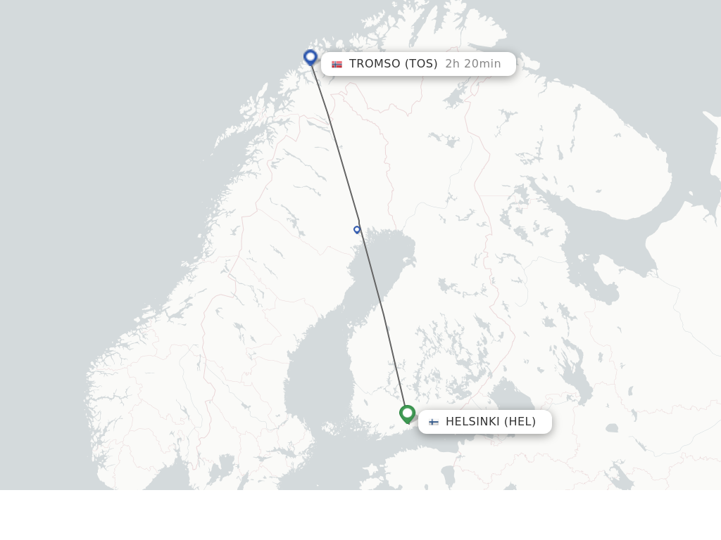 Flights from Helsinki to Tromso route map