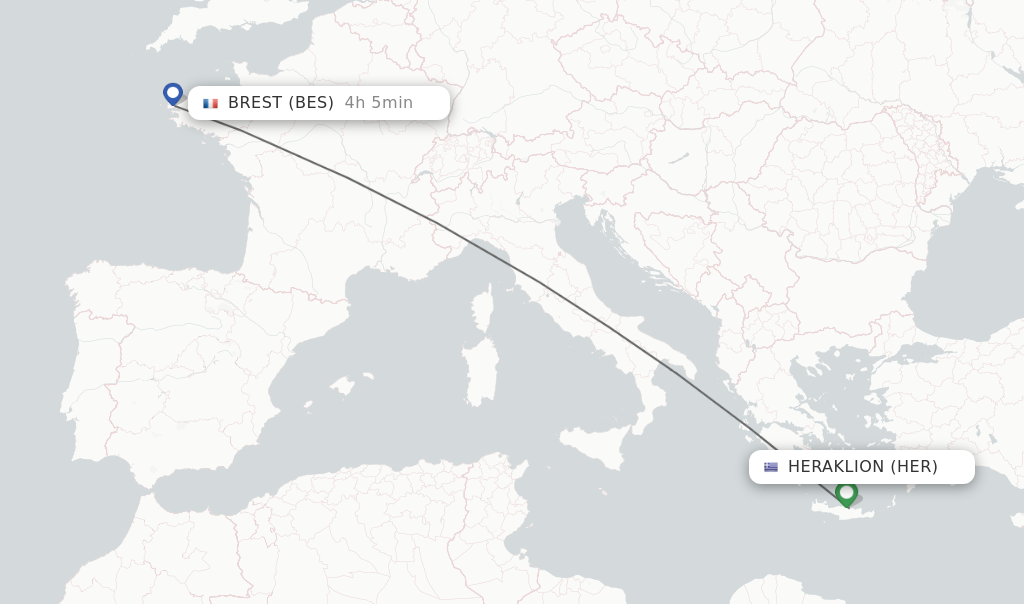 Flights from Heraklion to Brest route map