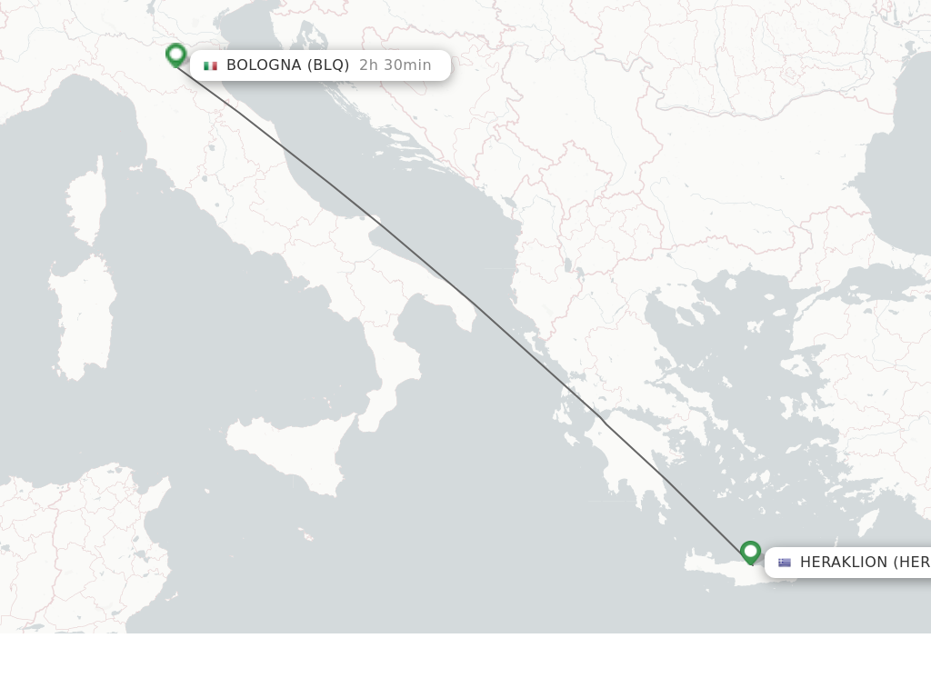 Flights from Heraklion to Bologna route map