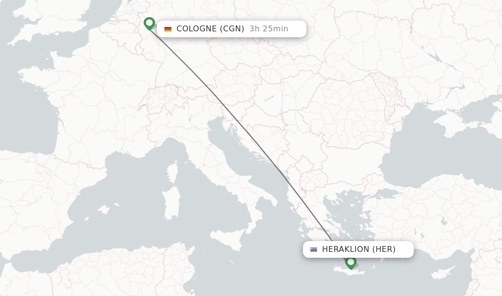 Flights from Heraklion to Cologne route map