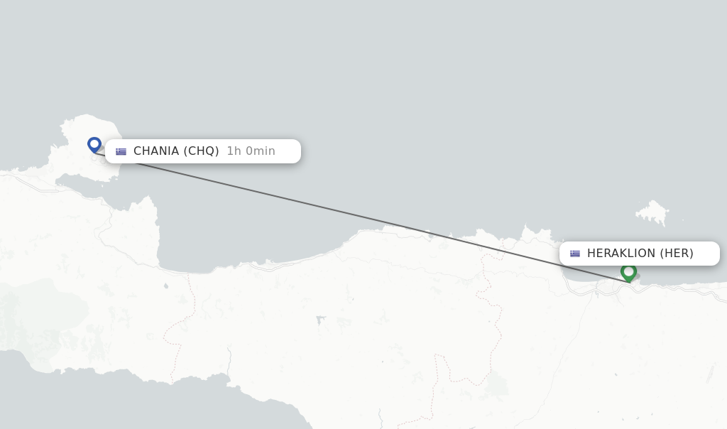 Flights from Heraklion to Chania route map