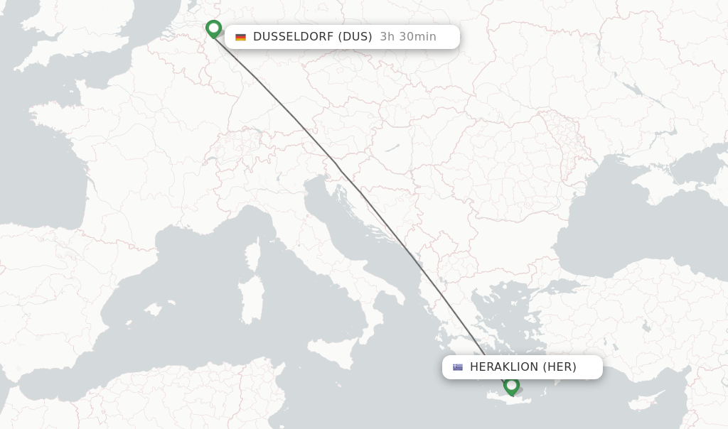 Flights from Heraklion to Dusseldorf route map
