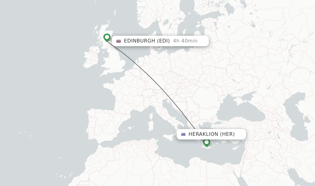 Flights from Heraklion to Edinburgh route map