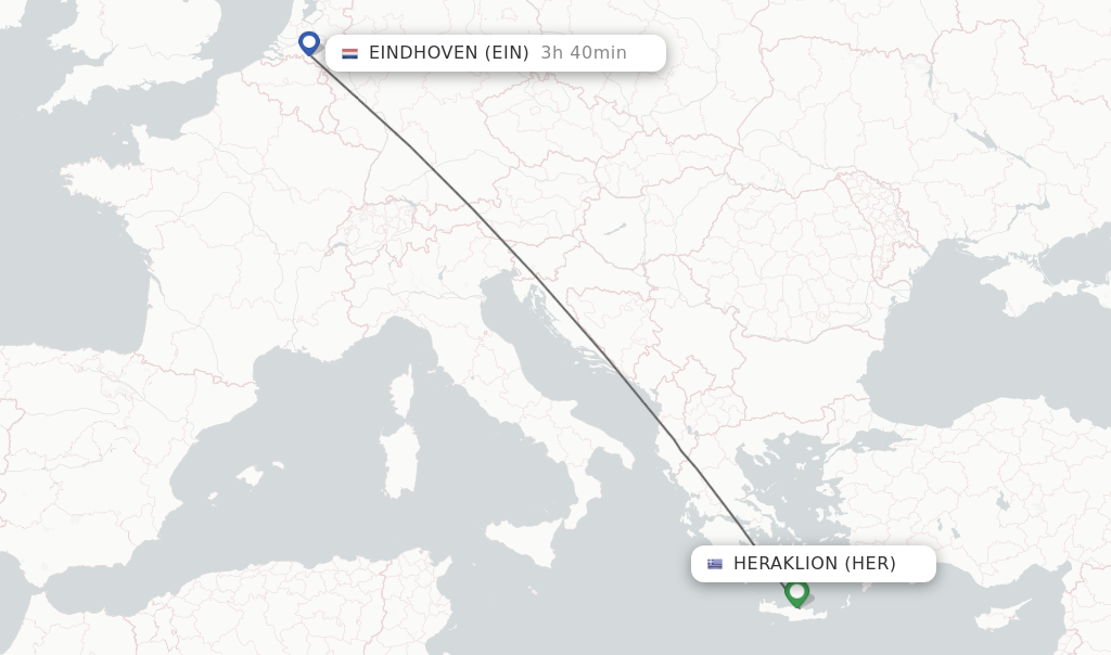 Flights from Heraklion to Eindhoven route map