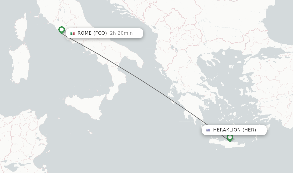 Flights from Heraklion to Rome route map