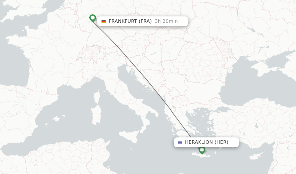 Flights from Heraklion to Frankfurt route map