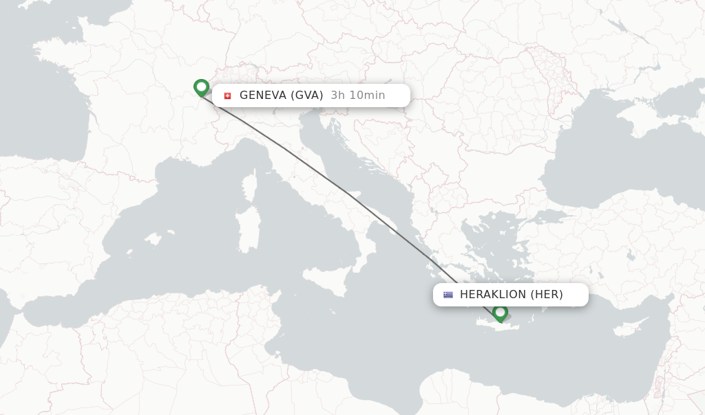 Flights from Heraklion to Geneva route map