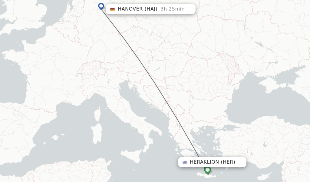 Flights from Heraklion to Hanover route map