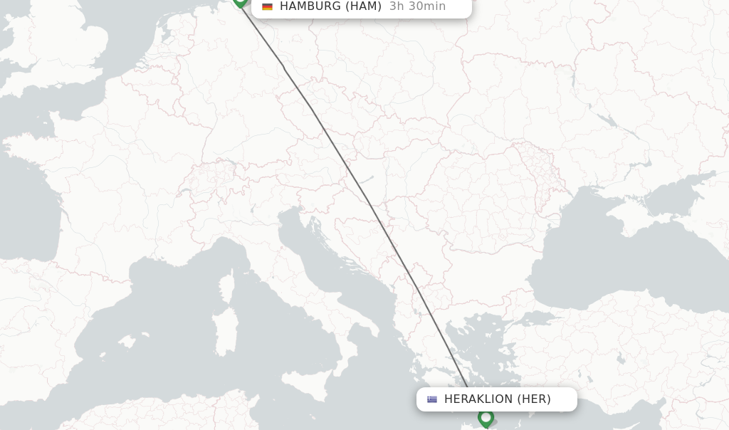 Flights from Heraklion to Hamburg route map