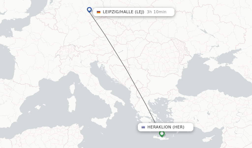 Flights from Heraklion to Leipzig/Halle route map