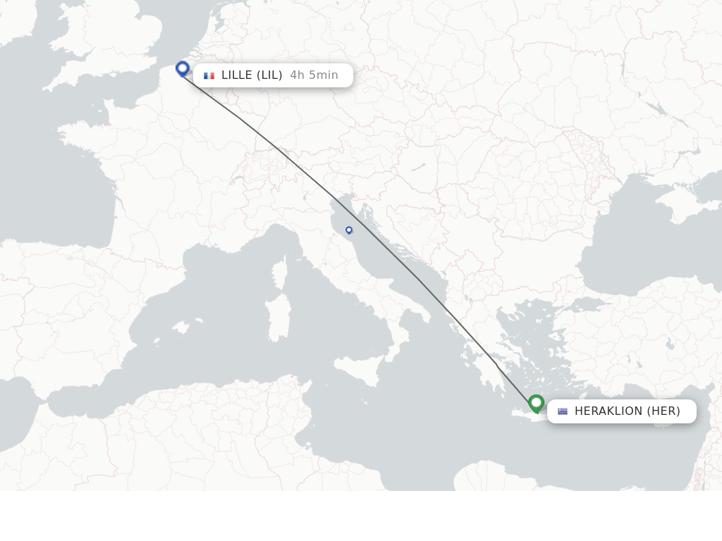 Flights from Heraklion to Lille route map