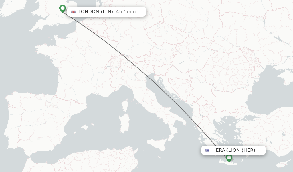Flights from Heraklion to London route map