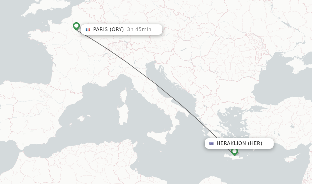 Flights from Heraklion to Paris route map