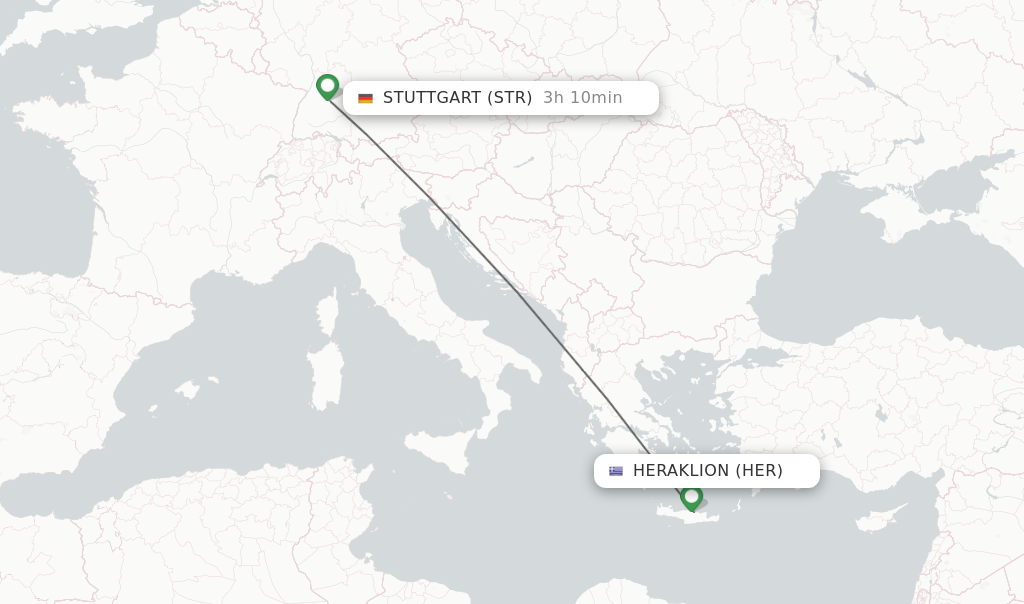 Flights from Heraklion to Stuttgart route map