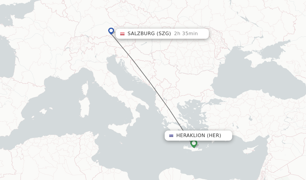 Flights from Heraklion to Salzburg route map