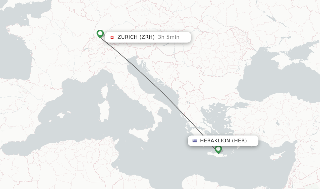 Flights from Heraklion to Zurich route map