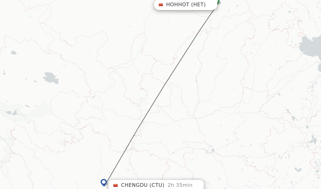 Flights from Hohhot to Chengdu route map