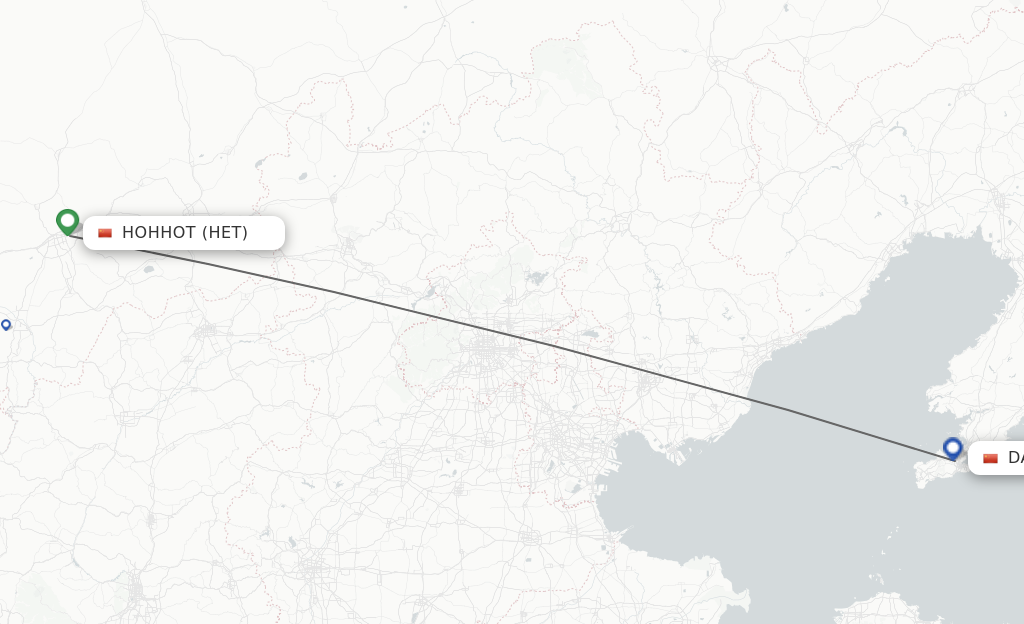 Flights from Hohhot to Dalian route map
