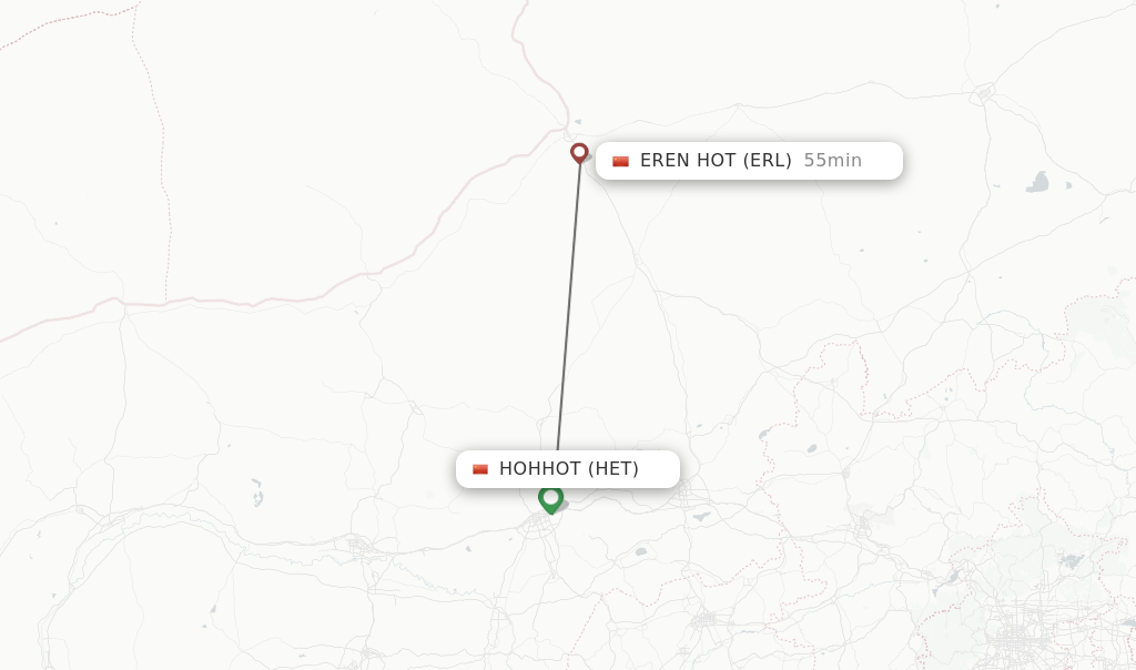 Flights from Hohhot to Eren Hot route map