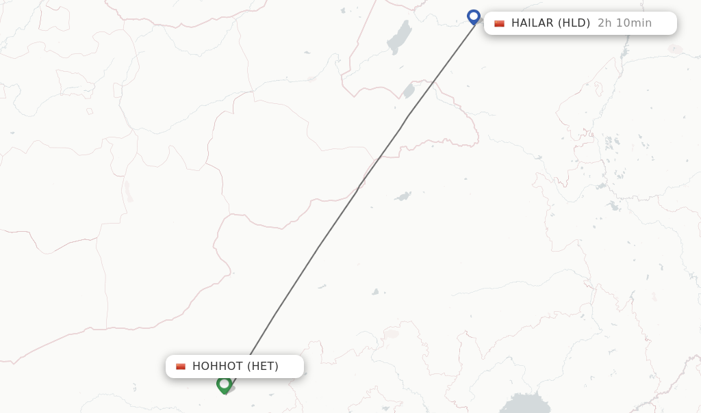 Flights from Hohhot to Hailar route map