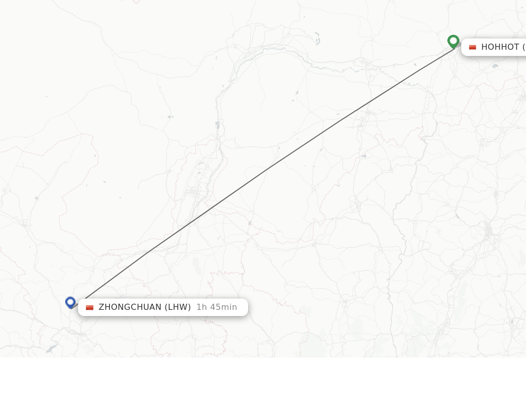 Flights from Hohhot to Lanzhou route map