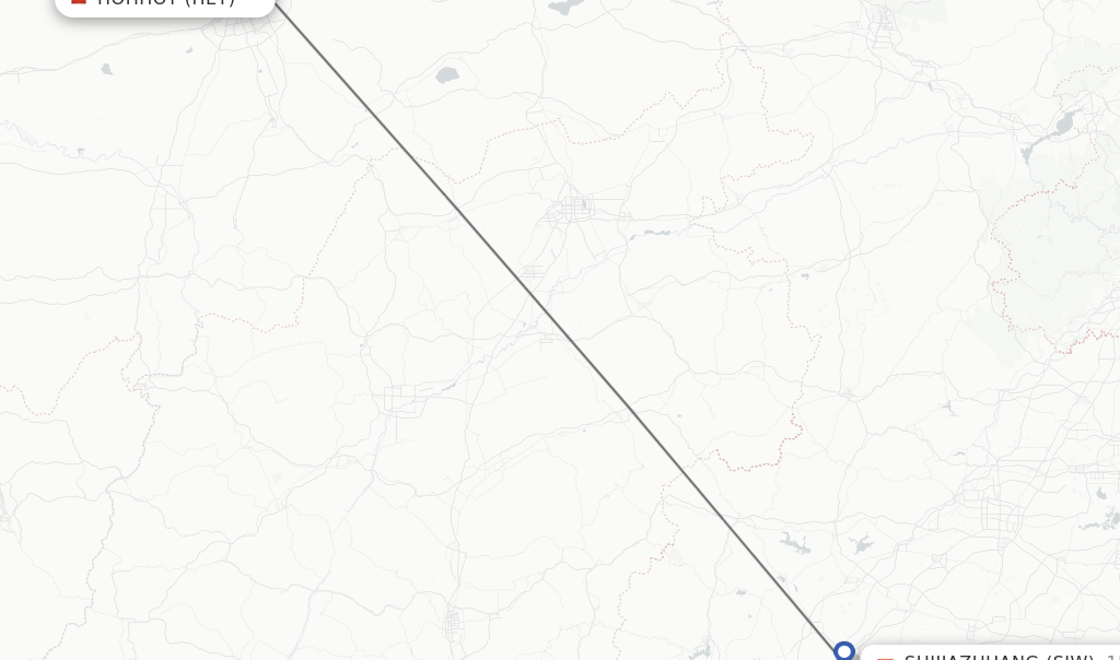 Flights from Hohhot to Shijiazhuang route map