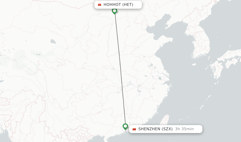 Flights from Shenzhen to Hohhot route map