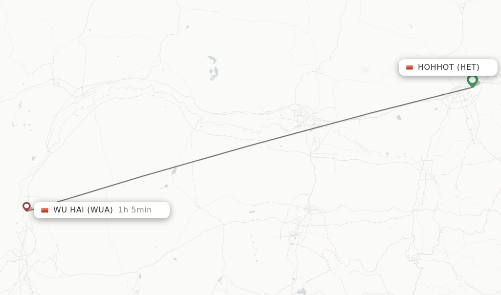 Flights from Hohhot to Wu Hai route map