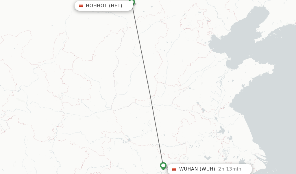 Flights from Hohhot to Wuhan route map