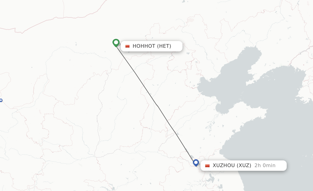 Flights from Hohhot to Xuzhou route map