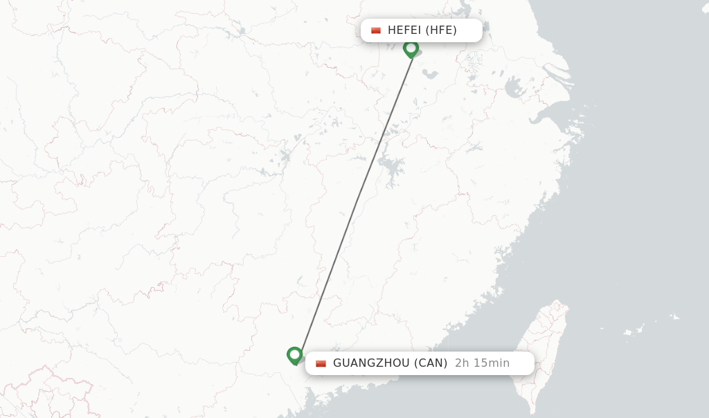 Flights from Hefei to Guangzhou route map